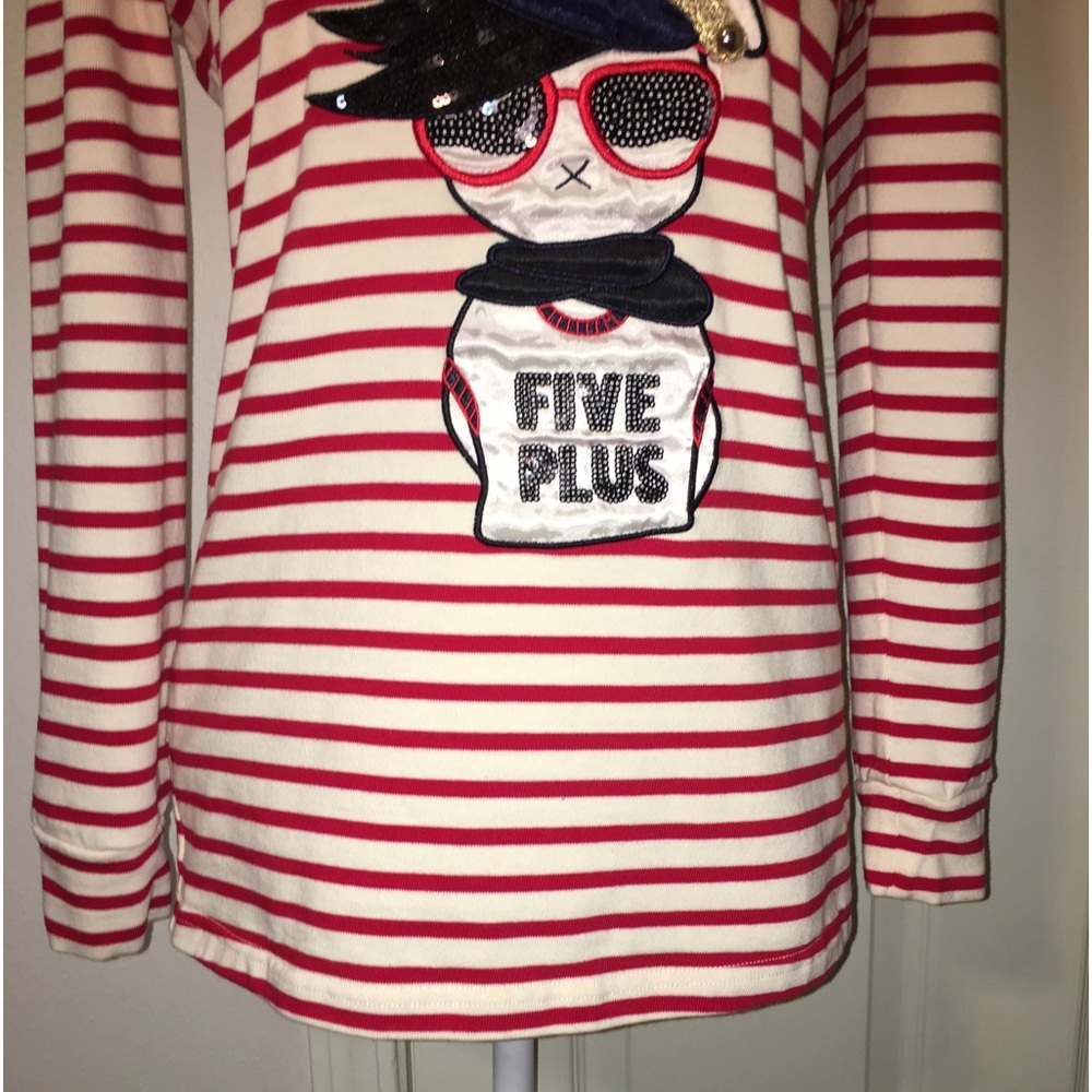 Five Plus Sequin Embroidered Rabbit Striped Hoodie - Picture 4 of 8